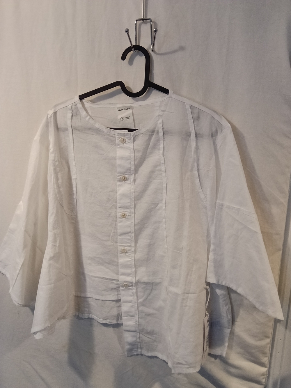 Rare Editions White Button-Front Linen Blend Top